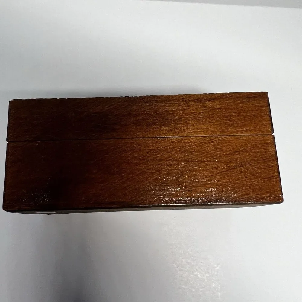 Vintage Polish Hand Carved Linden Wood Jewelry Box Keepsake Chest 4.5